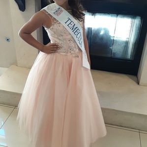 Blush pink peach girl's pageant dress gown 12